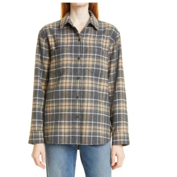 SOLD Jenni Kayne O’Keefe Plaid Wool Button Down Plaid Cream and Gray Shacket S - Picture 2 of 11